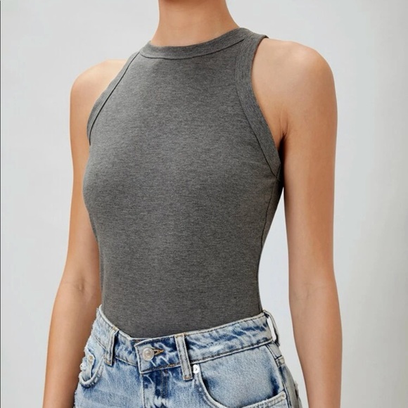 Grey Ribbed Tank Top Sz S New - Picture 7 of 15
